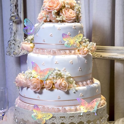 3D Schmetterlinge Wandaufkleber, 48 Stück 3D Schmetterlinge Deko 3 Größen Laser Schmetterlings Wandtattoos für DIY Wandkunst Handwerk Badezimmer Party