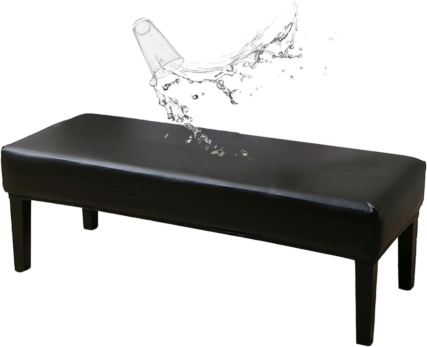 FZKun PU Leather Dining Bench Cover, Stretch Waterproof Upholstered Bench Slipcover Rectangle Stain Resistant Spill Proof Bench Seat Protector Cover for Bedroom Kitchen (80 * 40 * 30cm,#1)