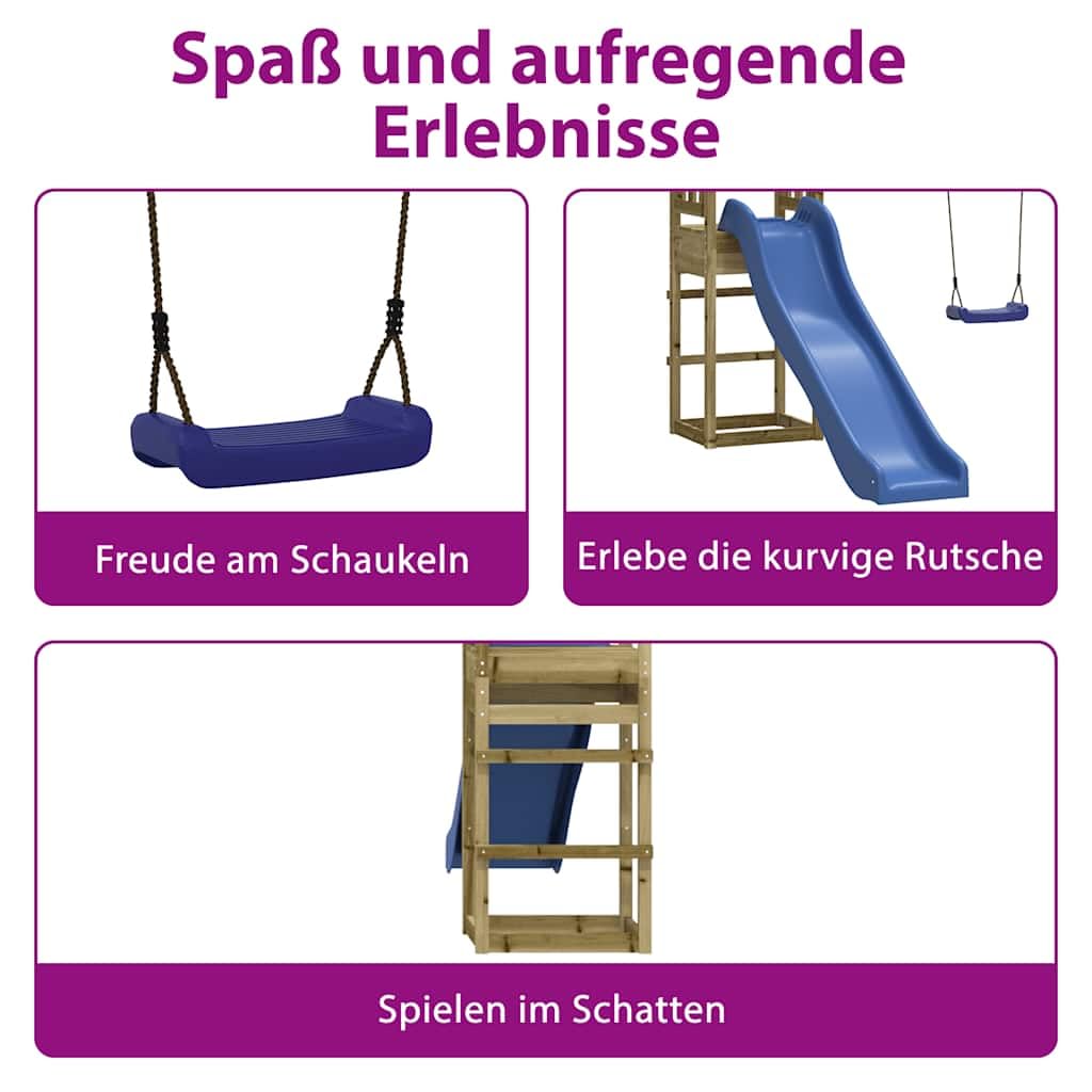 vidaXL Spielturm, Klettergerüst mit Rutsche Schaukel, Kinder Kletterturm, Spiel-Zubehör für Garten, Holz Spielplatz Spielhaus, Imprägniertes Kiefernholz