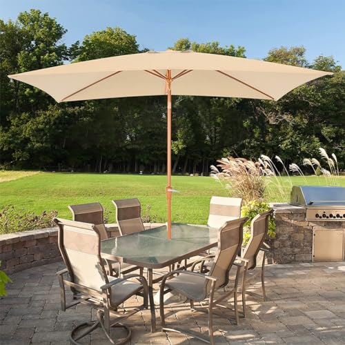 ガーデンパラソル パラソル 風に強い 長方形 大型 210cm*140cm 角度調整可能 日傘 遮光 紫外線 UV 庭 日よけ エクステリア アウトドア カフェ モダン シンプル 屋外 バーベキュー どに適しています (ベージュ) 3枚目