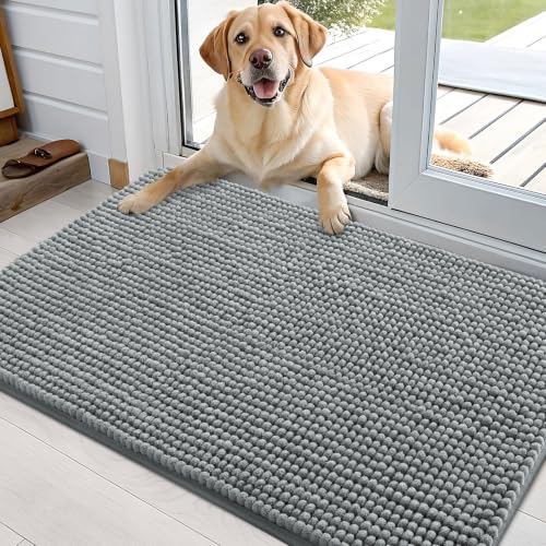 Image of OLANLY Dog Door Mat for Muddy Paws 36x24, Absorbent Chenille Mud Doormat