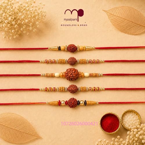 Image of Maalpani Set of 5 Rakhi - Chocolates - Rakshabandhan Chocolate Hamper for Brother - Facny Rakhis Set and Celebration Chocolates