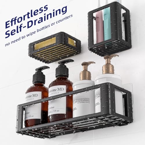 Shower Caddy Adhesive,5 Pack Rustproof Shower Organizers & Storage,Black - image 3