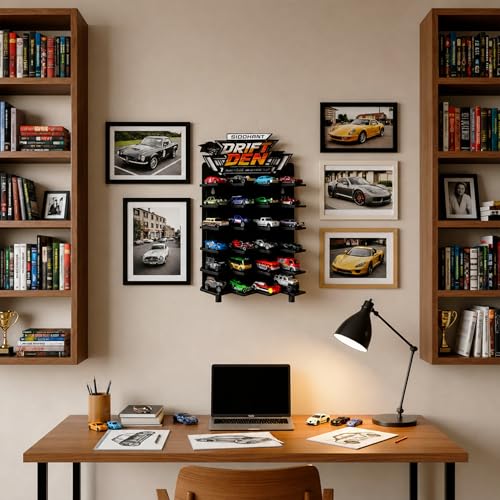 Image of 24 Slot Diecast Car Display Garage Rack for 1:64 Scale Cars | Wall Mounted Toy Car Organizer with Custom Name Plate | Wooden Display Stand for Kids Room & Collectors (Cars Not Included)