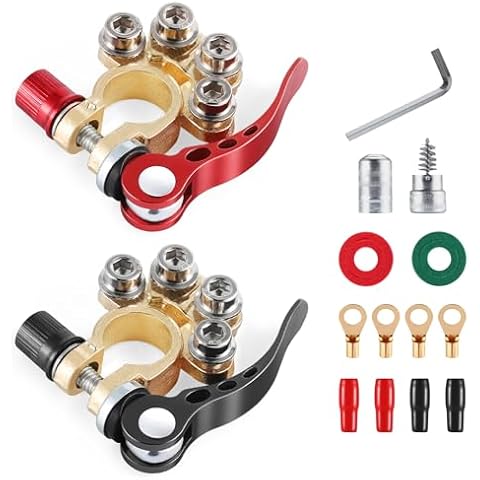 SINGARO Car Battery Terminal Connector, 4 Way Positive and Negative Pole Quick Release Terminal Clip, Applicable to SAE/JIS A Type Terminal Post, Compatible with Cars, Trucks and More(Gold-A) Cover
