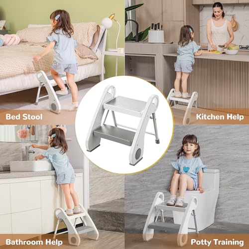 Uncle Wu UN-ST-12 Foldable 2-Step Stool For Kids - Lightweight,Anti-Slip, Steel Material -Toddler Step Sool Help thumb #8