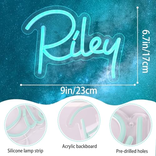 Image of Riley Name Neon Sign,LED Name Neon Light for Kids Bedroom,Birthday Party Decoration,Neon Sign Customizable for Girl,Birthday Riley Name Deocr,Size 7.1 * 6.3 inches(JTLD010-01)
