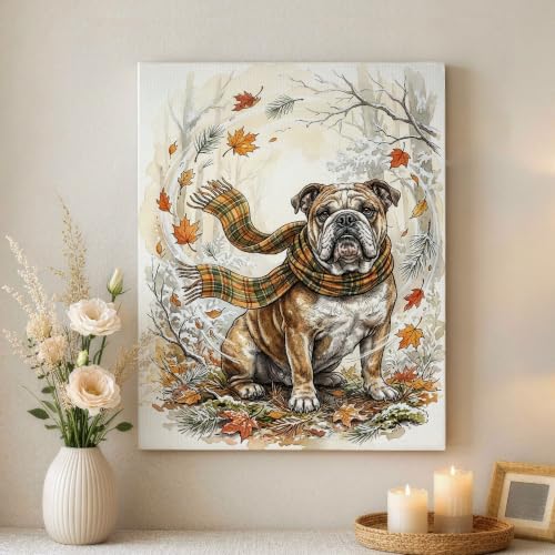 Lienzo decorativo para pared rústico con diseño ilustrativo de hojas de otoño