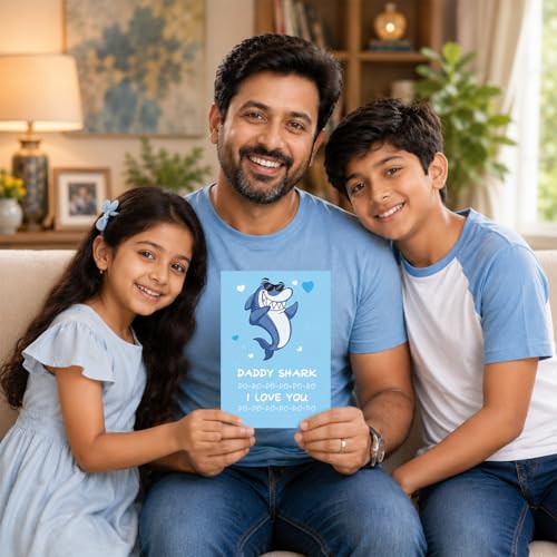 Image of Party Propz Happy Fathers Day Greeting Card - 1 Pc Daddy Shark Card with Envelope for Mom, Best Dad Gifts, Fathers Day Gift (Cardstock)