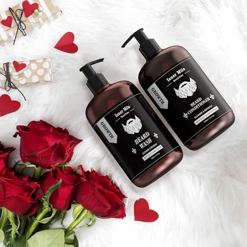 ISNER MILE Beard Wash and Conditioner Set 17 oz New Formula with Biotin Argan & Jojoba Oils Smooth Soften Strengthen Shampoo with Oil Gifts for Men - Image 3