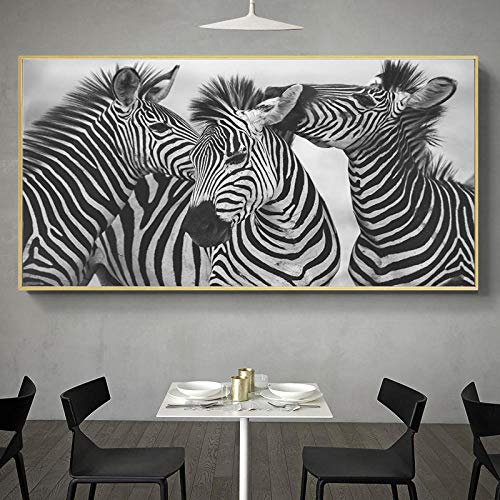 ZDFDC Animal Arte de la Pared Lienzo Pintura Blanco y Negro Cebra Pósters e Impresiones Sala de Estar Dormitorio Decoración del Hotel Imagen de la pared-50x100cmx1 sin Marco