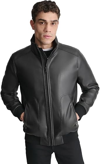 DKNY Men's Faux Leather Soft Durable Jacket