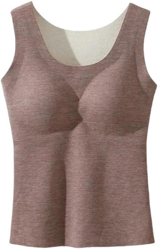 Simple Chest Pad Women's Thermal Vest, Soft Solid Color Sleeveless Vest, Round Neck Base Layer Thermal Top