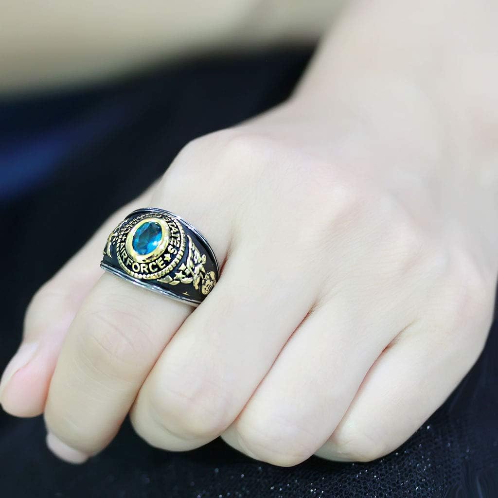 Men's USA Air Force Military Patriotic Ring Blue Stone