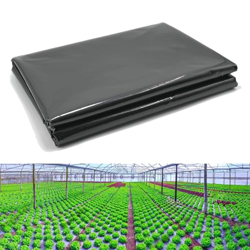 LINSOCLE Bache Noire Agricole, 2m X 10m Film Polyéthylène Noir de Bonne Qualité, Bache Jardin Anti Mauvaise Herbes, 4mil Film Plastique Noire pour Couvrir...