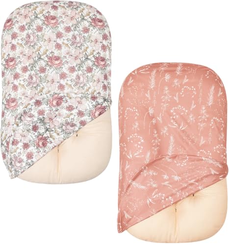 Image of Little Jump 2 Pack Western Wild Flowers Baby Lounger Cover Soft Cotton Slipcover Fits Newborn Lounger for Baby Boys and Girls Infant Lounger Cover(2 Pack Vintage Floral)