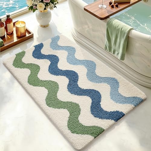 Color&Geometry Cream White Beach Bathroom Rugs, 24"x36", Absorbent Bath Mat