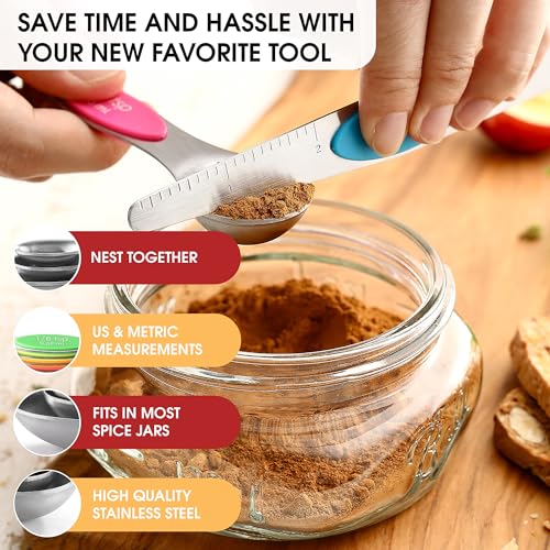 image for Spring Chef Stainless Steel Magnetic Measuring Spoons Set of 8 with Le