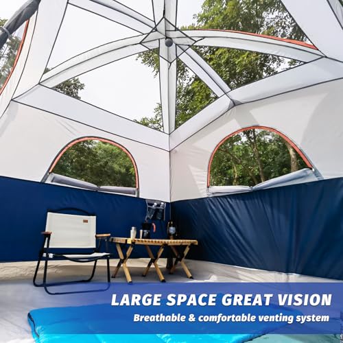 Image of UNP 6 Person Tents for Camping Waterproof Family Cabin Tent with Rainfly | Easy Setup Windproof Double Layer Camping Tent with 1 Mesh Door & 5 Large Mesh Windows 10'X9'X78in(H)