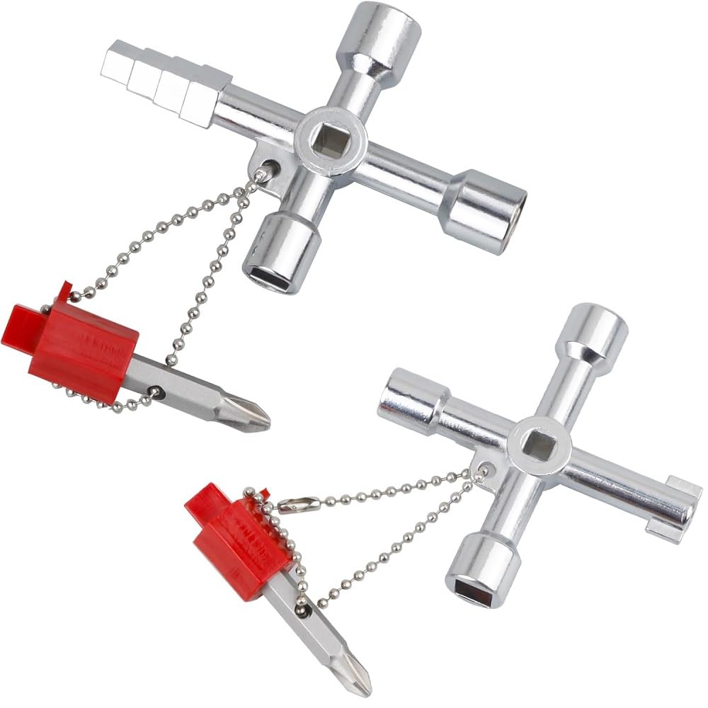 Zohino 2 Pieces Universal Key Control Cabinet Key, 4 Way Cross Key Square Key Triangle Key for Water Electricity Meter Elevators