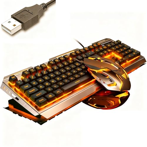 Keyboard Mouse Combo Orange Yellow Backlit,Color Changing,LED Lighted Gaming Keyboad,Mouse Keyboard Set,Waterproof Dust Proof Durable Metal Frame,for Prime Games,1.45M/57 Inches USB Cable
