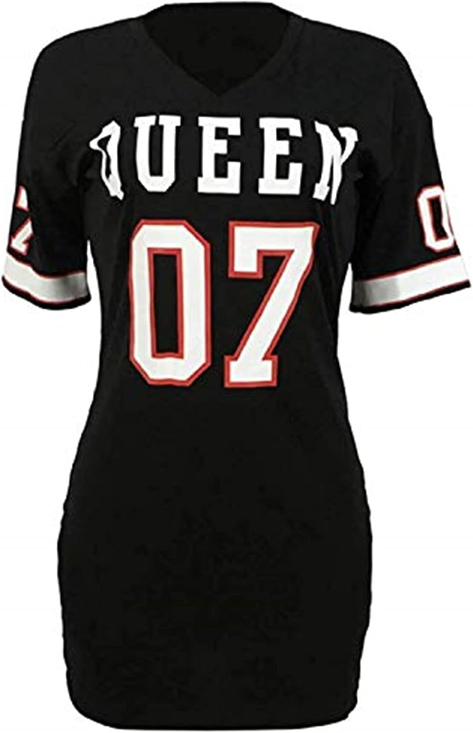 Women's Fashion Sexy V Neck Queen Letter Printed Package Dress Casual Hip Hop Short Sleeve Mini Dresses - Image 3