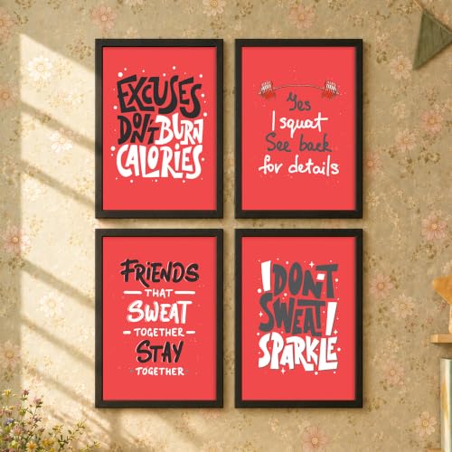 Image of PAINTINGMANTRA Motivational Wall Frames For Living room, Red Motivational Wall Art Quotes For Bedroom, Office And Study rooom, Set of 4, 9x13 Inch