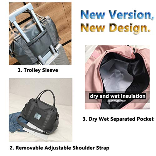 AUSTARK Sports Duffel Bag, Travel Weekender Gym Tote Bag, Large Nylon Overnight Shoulder Bag with Trolley Sleeve and Wet Pocket for Women Men (Grey)