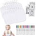 Toulifly Bavoir pour Bébé,12 Pièces Bavoir Blanc Bebe avec 12 stylos en textile et 3 pochoirs, imperméables, 26 * 30CM déal pour créer et peindre soi-même pour une fête prénatale.