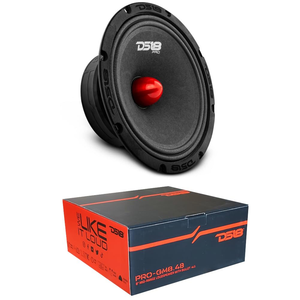 GK SOUND Kit Set para DS18 Pro-GM8.4B 1 Altavoz midrange con ojiva de 20 cm, diámetro de 200 mm 8", 190 vatios rms y 580 vatios máx., 4 Ohm, sensibilidad 95 db, para Coches, 1 Pieza