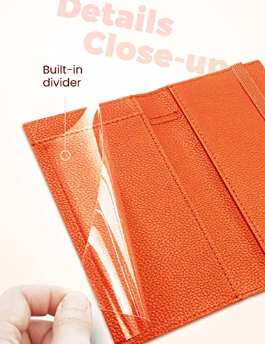 Image of Yarnic Checkbook Cover for Personal Checkbook, Checkbook Holder with Pen Holder & Built-in Clear Plastic Divider for Duplicate Checks (Orange)