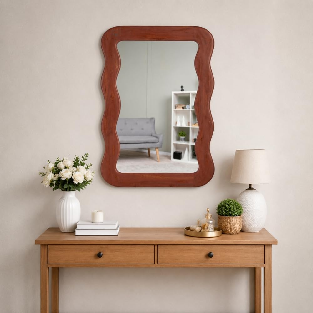 FURNWEAVE Jevar Antique Wall Mirror – Premium Solid Wood Frame | Modern Wall Mounted Decorative Mirror for Living Room & Bathroom | Frames for Wall & Home Decor (Brown Distress)-image-33
