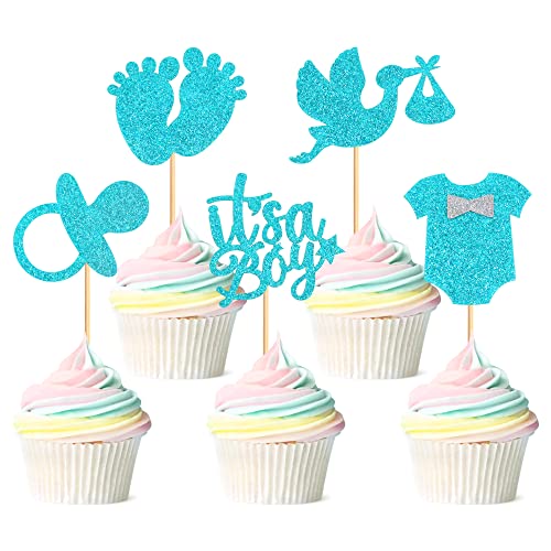 Blumomon 30 piezas de decoración para cupcakes, chupete con purpurina, mono para cupcakes, palillos de cisne, decoraciones para tartas para baby shower, suministros de fiesta temática de cumpleaños Cover