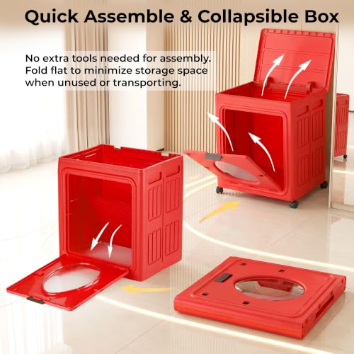 Image of Story@Home Organiser Storage Box with Wheels - 160L | Foldable Storage Box for Clothes Large Quilt Organizer Transparent Window, Front Flap & Top Lid | Seasonal Storage for Blankets & Sweaters - Red