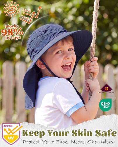 Image of Home Prefer UPF50 Wide Brim Kids Sun Hat Neck Flap Boys Girls Sun Protection Hat for Beach Fishing