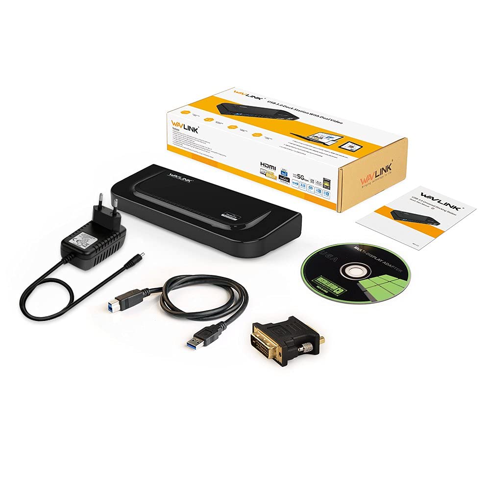Wavlink USB3.0 Universelle Docking Station Multifonction avec Dual Video Display Outputs HDMI/DVI/VGA jusqu'à 2048 x 1152, Gigabit Ethernet, Audio, 6 Ports de USB pour MacBook Neo, Ultrabook et Pcs