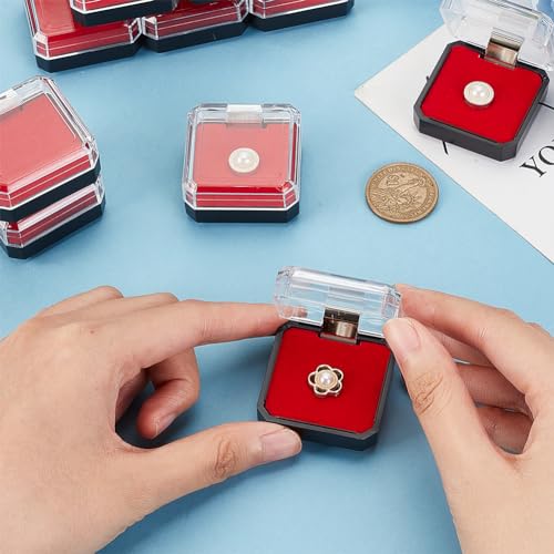 Image of OLYCRAFT 10Pcs Clear Plastic Gift Box For Pin 1.4x1.4x0.3 Inch Black Red Presentation Boxes for Badge Clear Lapel Pin Presentation Display Case for Lapel Pin Gemstone Storage Display