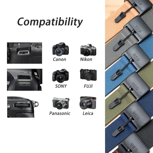 VKO Kameragurt mit Schnellverschluss-System, schnelle Längenjustage, ultraleicht, bequem, Vollformat-Kameragurt, Schultergurt für SLR DSLR digitale Kamera (Schwarz)