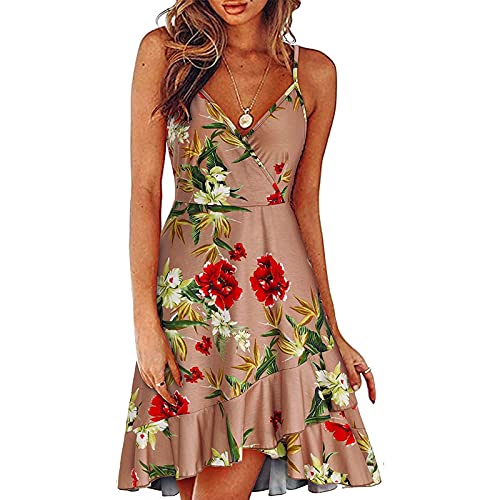 Ansenesna Kleid Damen Sommer Knielang Elegant Locker Sommerkleider Ärmelloses Vorne Kurz Hinten Lang Strandkleid (S, Grün)