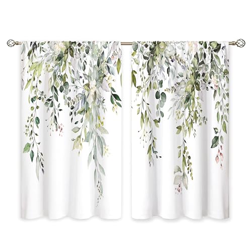 Oolygoo BLDEC Eucalyptus Botanical Leaves Floral Kitchen Window Curtains Over Sink Boho Farmhouse Flower Leaf Small Window Treatment Sage Green Cafe Short Curtains thumb #5