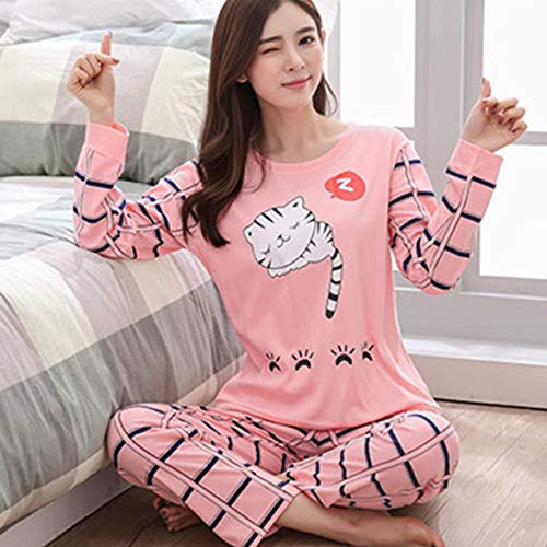 AmiAbi Primavera e outono Novo pijama de manga comprida feminino calça pijama bonito desenho animado