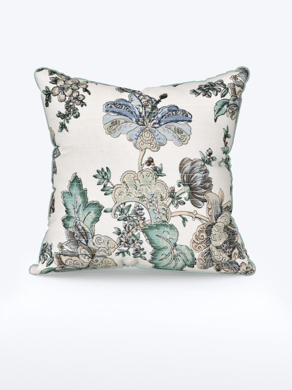 Image of Pure Cotton Quilted Cushion Cover 16x16 Inch | Anokhi Print Decorative Throw Pillow Cover | Soft Cotton Sofa Cushion Cover with Hidden Zipper | Living Room Bedroom Home Decor