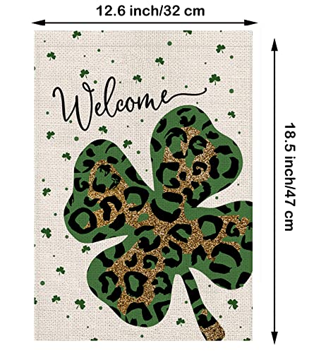 St Patricks Day Garden Flag Leopard Shamrock Welcome Vertical Double Sided Burlap Happy St. Patrick's Day Flags 12.5 X 18 Inch Spring Holiday Farmhouse Yard Outdoor Decor #TOP1