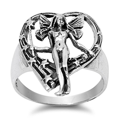 Mystical Fairy Heart Star Promise Ring New .925 Sterling Silver Band Size 8