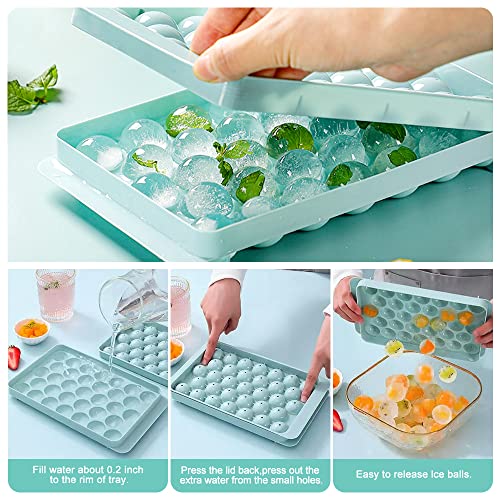 La Chat Round Ice Cube Tray, Mini Ice Ball Maker Mold With Lid For Freezer Circle Ice Cube Molds Making 1.2Inch*66Pcs Sphere Ice For Chilling Drinks Coffee Juice Tea 2 Trays (Blue) #TOP3