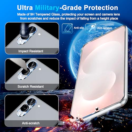 Image of 3 Pack for Samsung Galaxy S25 Edge Screen Protector Tempered Glass + 3 Pack Camera Lens Protector, Military Grade Shatterproof, 9H Hardness, Fingerprint Unlock, Case Friendly 6.7 Inch
