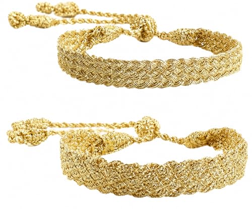 Générique Bracelet Femme Doré – Lot de 2 Bracelets Artisanaux Style Oriental Réglables – Faits Main au Maroc – Idée Cadeau Élégant