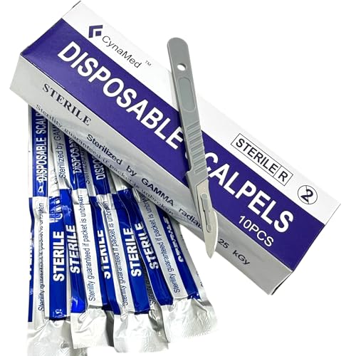 Disposable Scalpel with Plastic Handle W/Carbon Steel Blade - Sharp Cutting Edge - Sterile - Dermaplaning Blade, Arts & Crafts, Podiatry, Acne Removal, 10/Box (2, Scalpel No. 23)