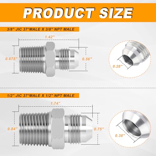 Image of Hydraulic Hose Adapter | 1 /2 inch JIC Male - 1 /2 inch NPT Male, JIC 37 Flare Straight Union Fitting, Carbon Steel - 15 Pack