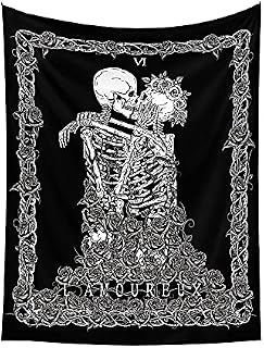 OurLeeme Skull Tapestry Kissing Lover Tapestry Wall Hanging Black Tarot Tapestry Skeleton Blanket Cloth Wall Towel Decoration for Bedroom Living Room 73 x 95 cm